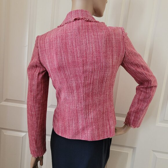 BCBGMaxAzria Silk Tweed Rosette Blazer Jacket SZ XS Pink - Picture 3 of 14